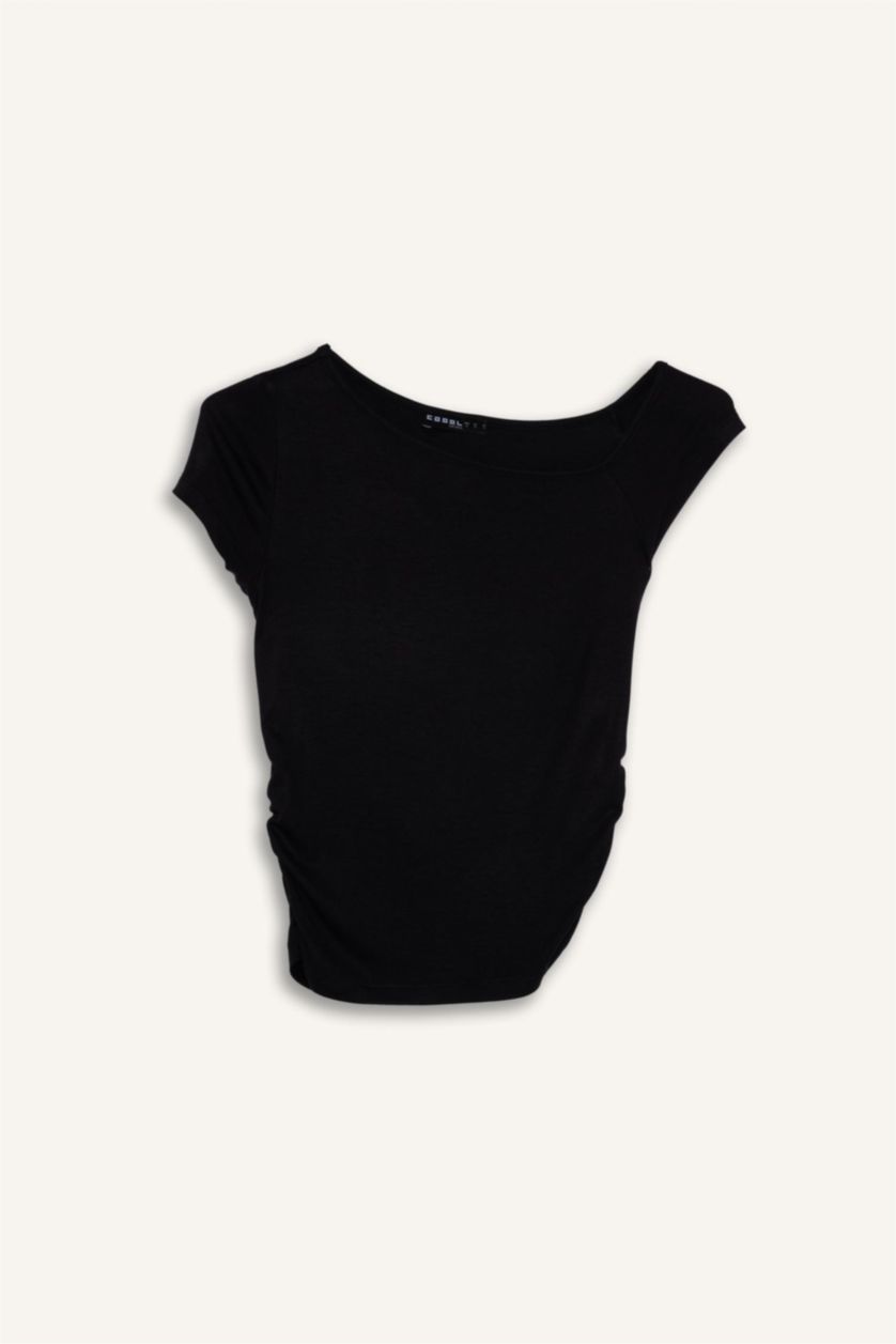 Женщины Черный Футболка Fitted из модала с коротким рукавом