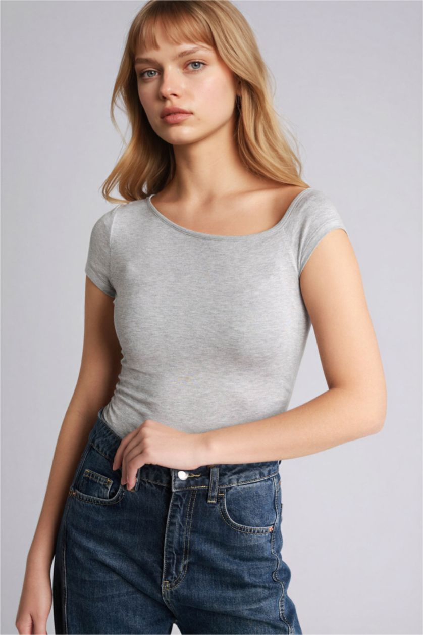 Женщины Серый меланж Футболка Fitted из модала с коротким рукавом