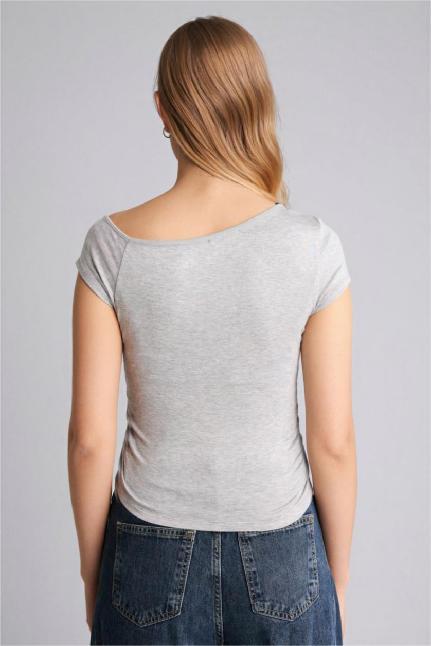 Женщины Серый меланж Футболка Fitted из модала с коротким рукавом