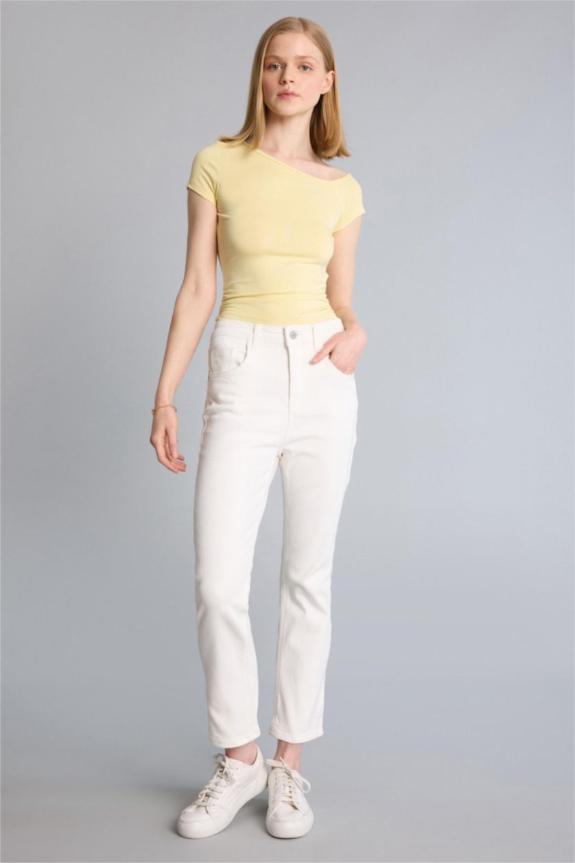 Kadın Açık Sarı Fitted Kısa kollu Modal Tişört