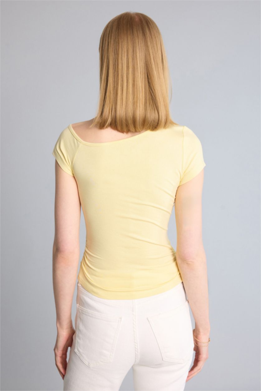 Kadın Açık Sarı Fitted Kısa kollu Modal Tişört
