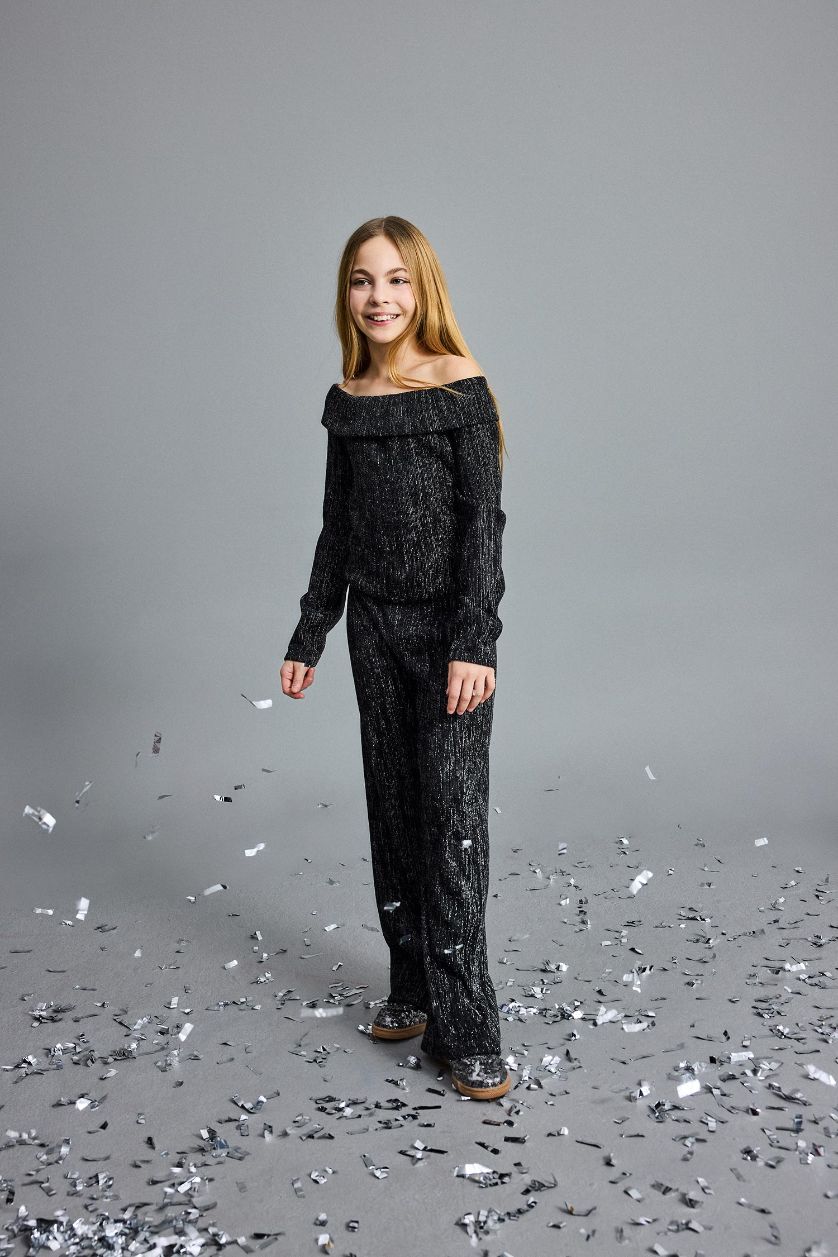 بنات أسود سيت بناتي بلوزة وبنطلون - قطعتين