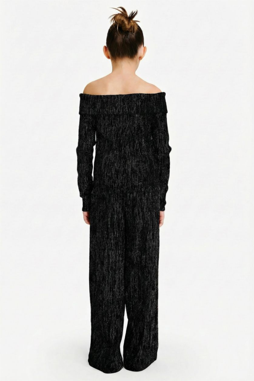 بنات أسود سيت بناتي بلوزة وبنطلون - قطعتين