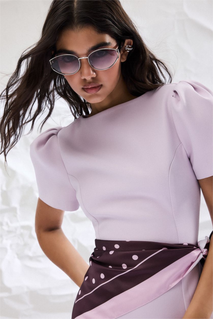 Woman Lilac Woman Oval Metal Sunglasses