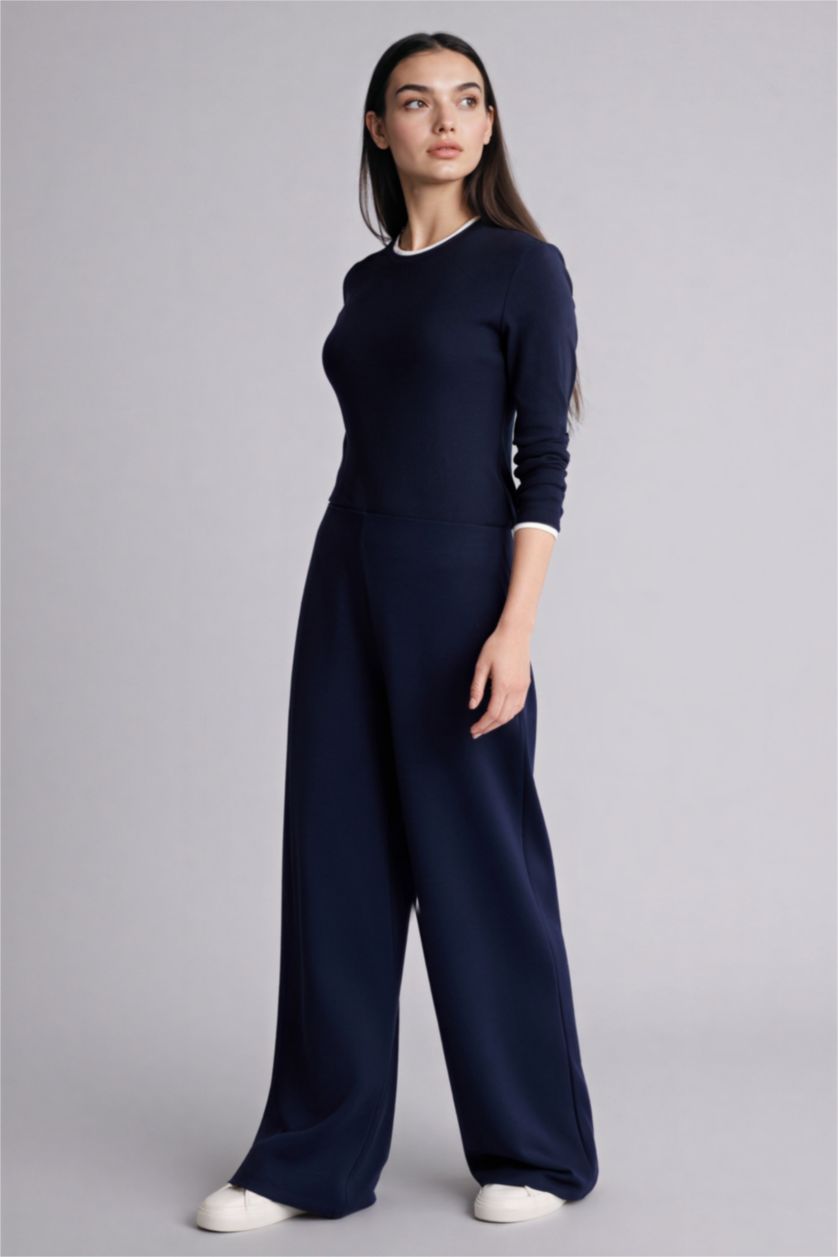 حريمي كحلي بنطلون منسوج وايد ليج برجل واسع