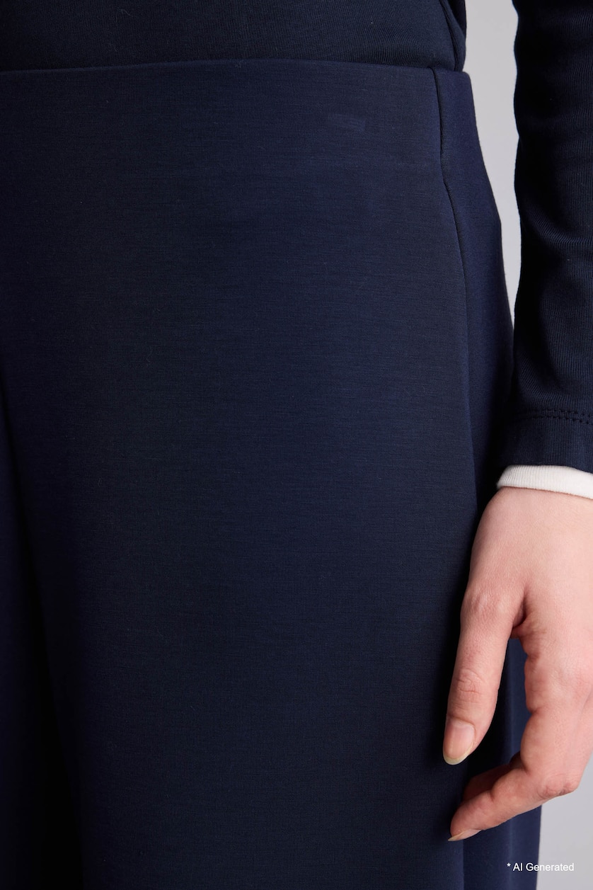 WOMAN NAVY Wide Leg Modal Trousers