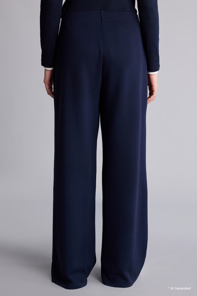 WOMAN NAVY Wide Leg Modal Trousers