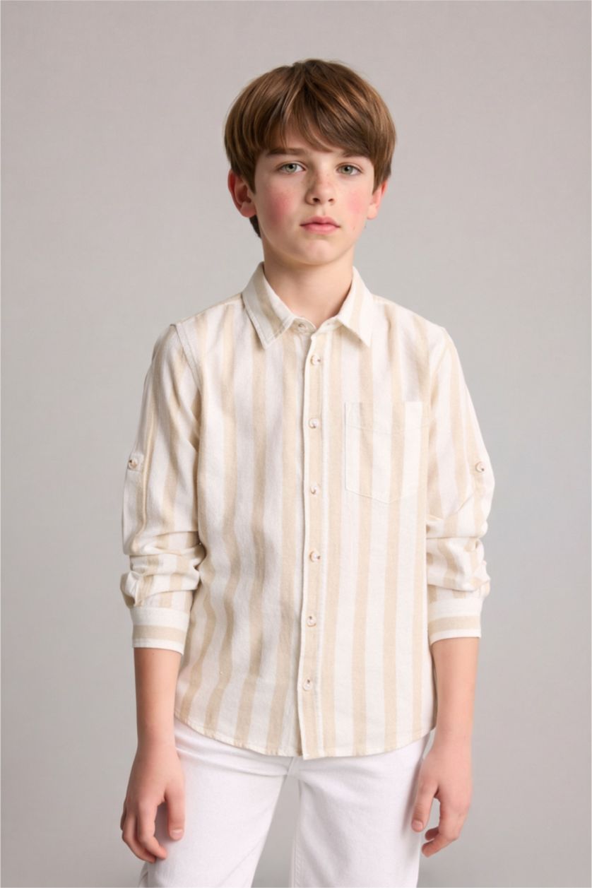 BOYS & TEENS Beige Boy Regular Fit Printed Long Sleeve Shirt