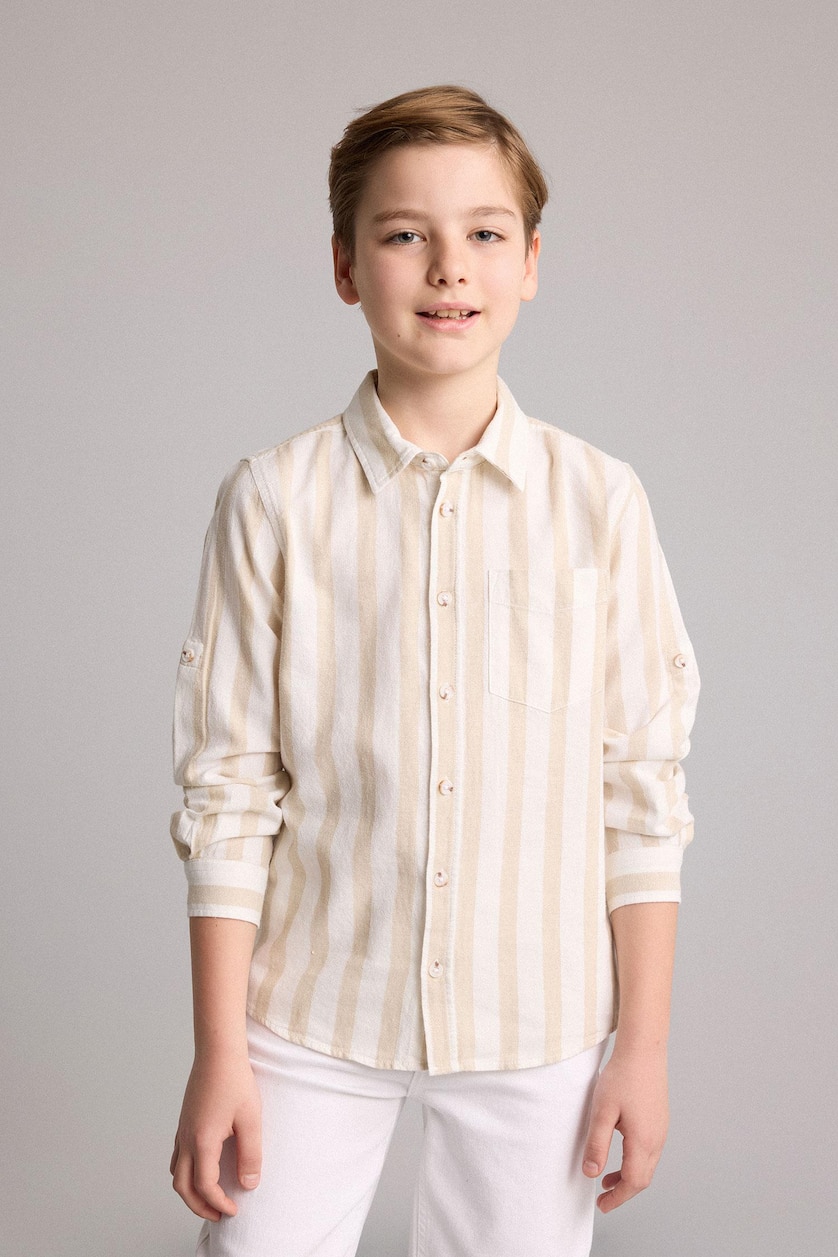 Young Boys - Teen Boys Beige Boy Regular Fit Printed Long Sleeve Shirt