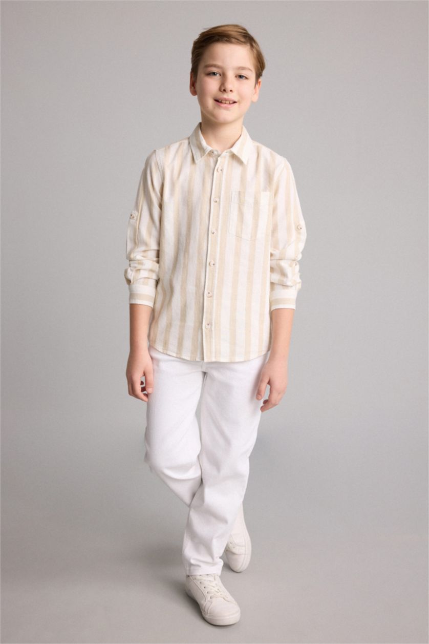 BOYS & TEENS Beige Boy Regular Fit Printed Long Sleeve Shirt