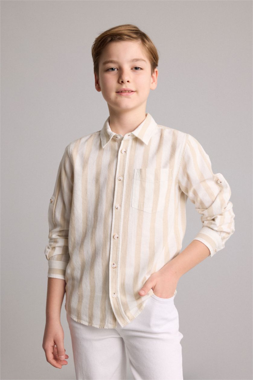 BOYS & TEENS Beige Boy Regular Fit Printed Long Sleeve Shirt