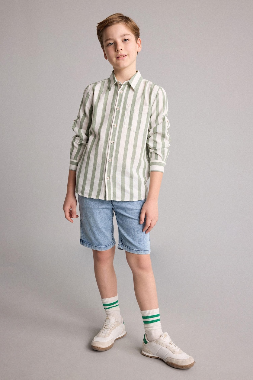 Young Boys - Teen Boys Light Green Boy Regular Fit Printed Long Sleeve Shirt