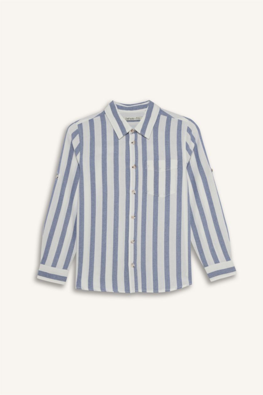 GARÇONS Indigo Foncé Chemise rayée à manches longues Coupe régulière pour garçon