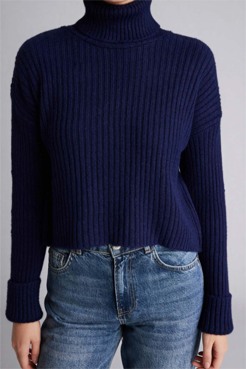 نساء كحلي بلوز صوف اوفر سايز هاينك بياخة عالية