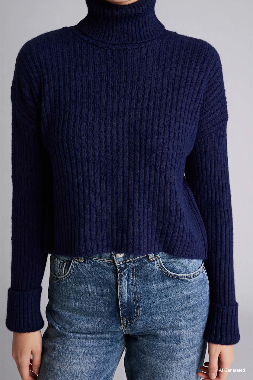 Women NAVY Oversize Fit Turtleneck Sweater