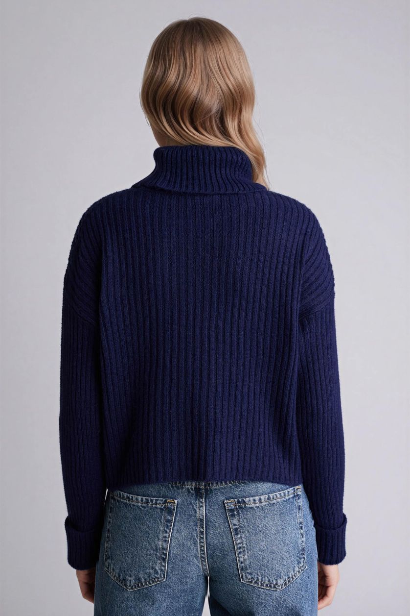 نساء كحلي بلوز صوف اوفر سايز هاينك بياخة عالية