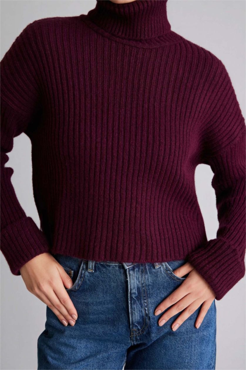 نساء بنفسجي بلوز صوف اوفر سايز هاينك بياخة عالية