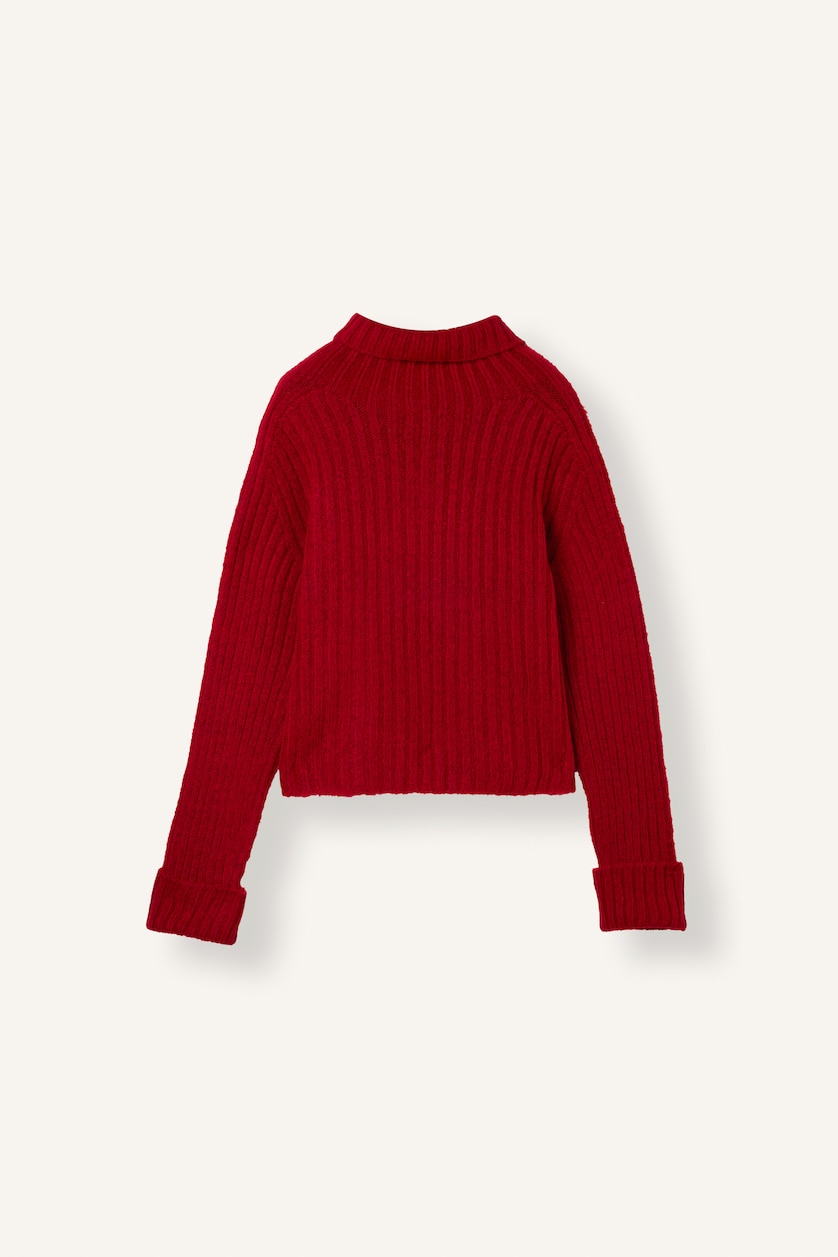 نساء أحمر Oversize Ribbed Turtleneck Pullover
