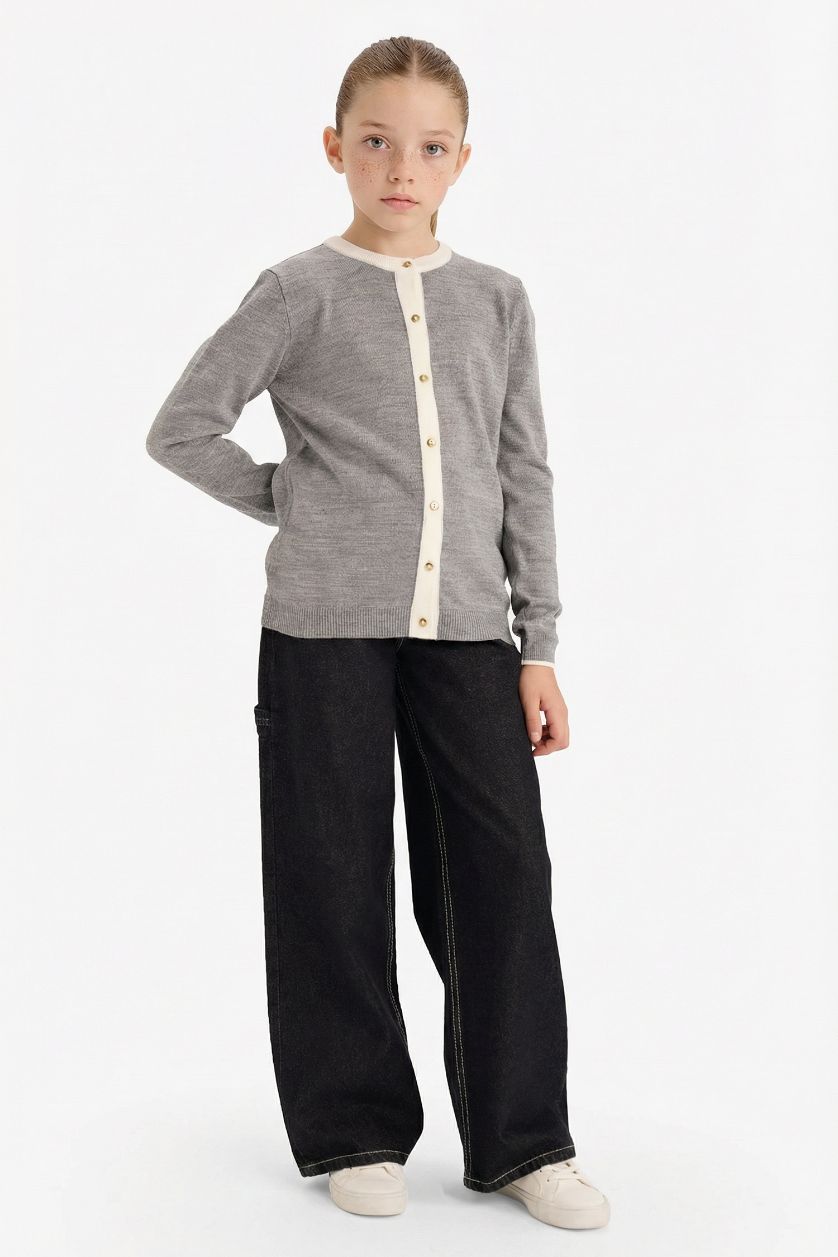 بنات رمادي جاكيت صوف بناتي