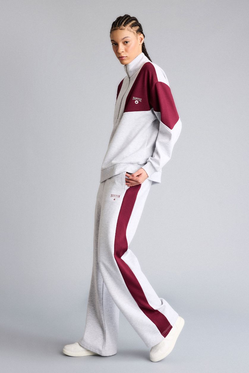 WOMAN Light Grey Melange Wide Leg Standard Length Modal Sports Sweatpants