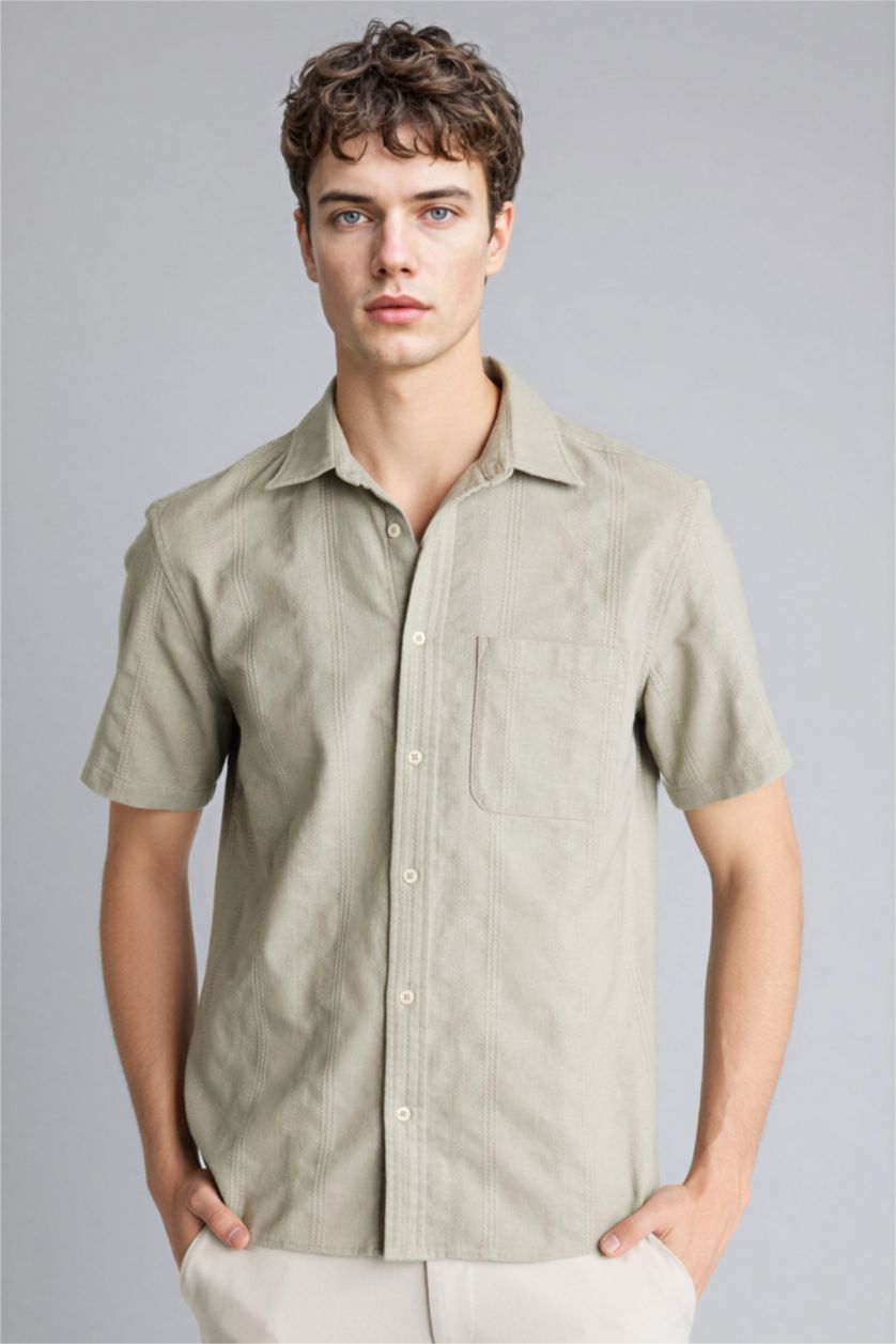 رجالي نعناع Regular Fit Polo Collar Short Sleeve Shirt