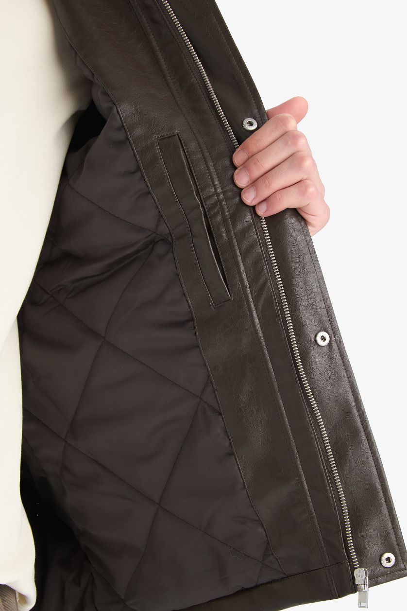 Erkek Kahve Su İtici Fermuarlı Mont