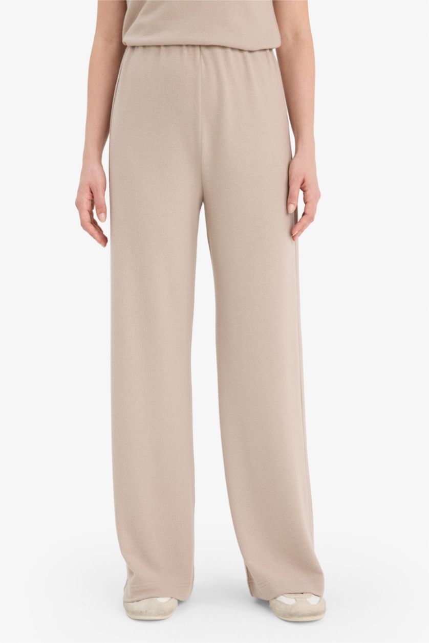 Woman Stone Wide Leg Knitwear Look Trousers