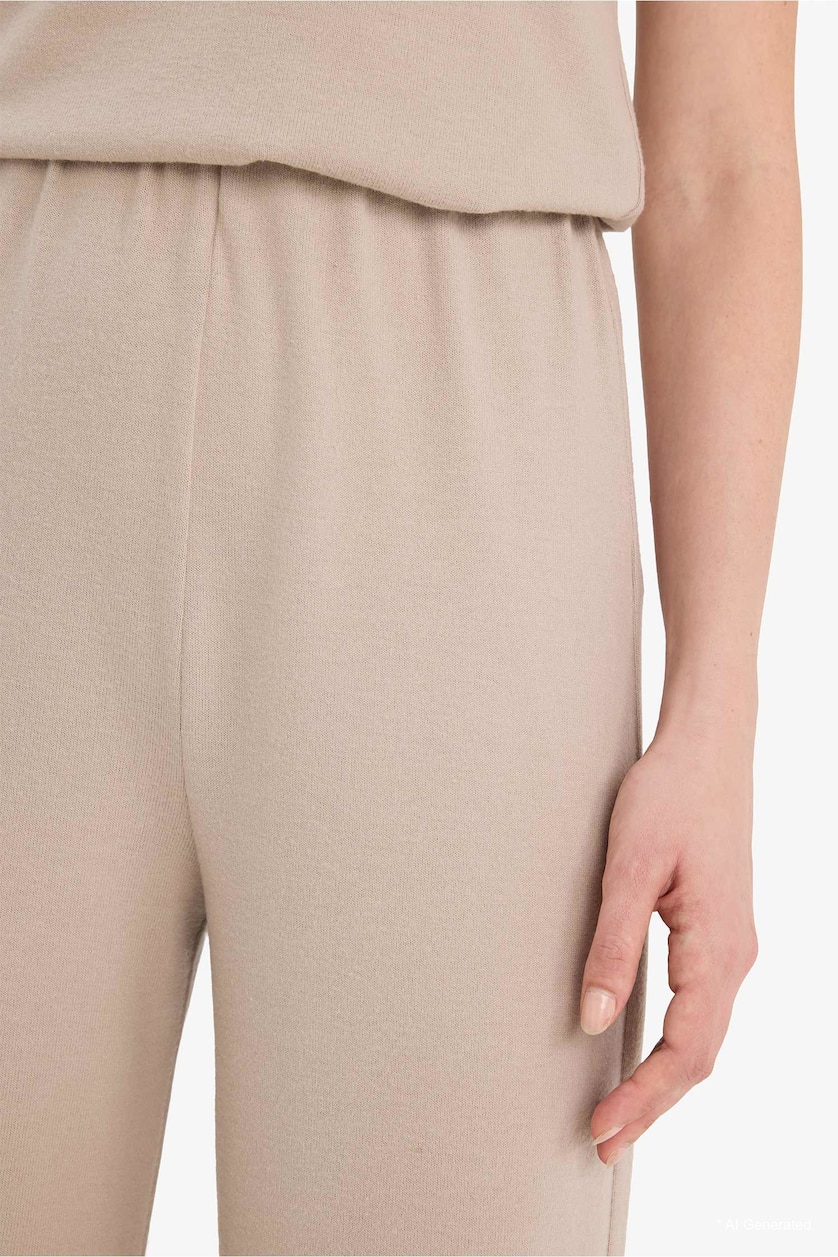 Женщины Слоновая кость Брюки Wide Leg из искусственного трикотажа