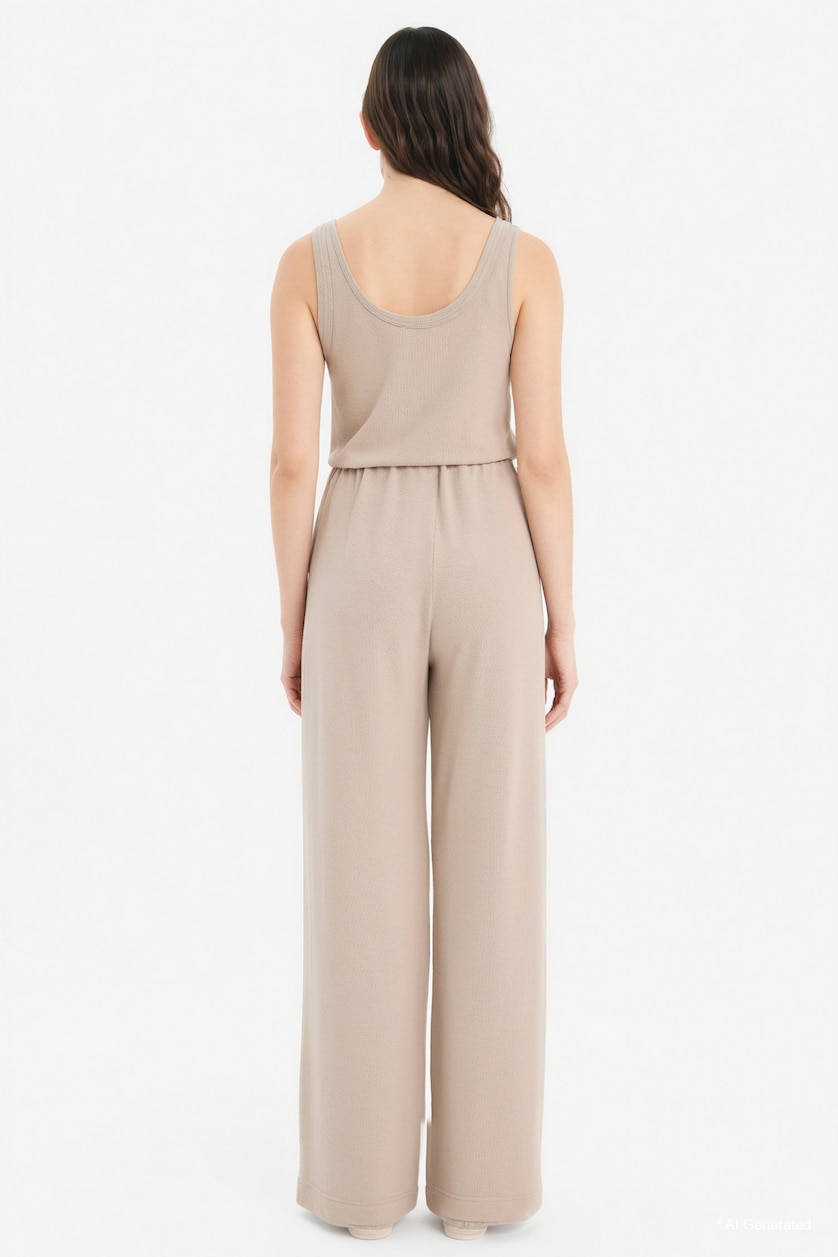 Женщины Слоновая кость Брюки Wide Leg из искусственного трикотажа