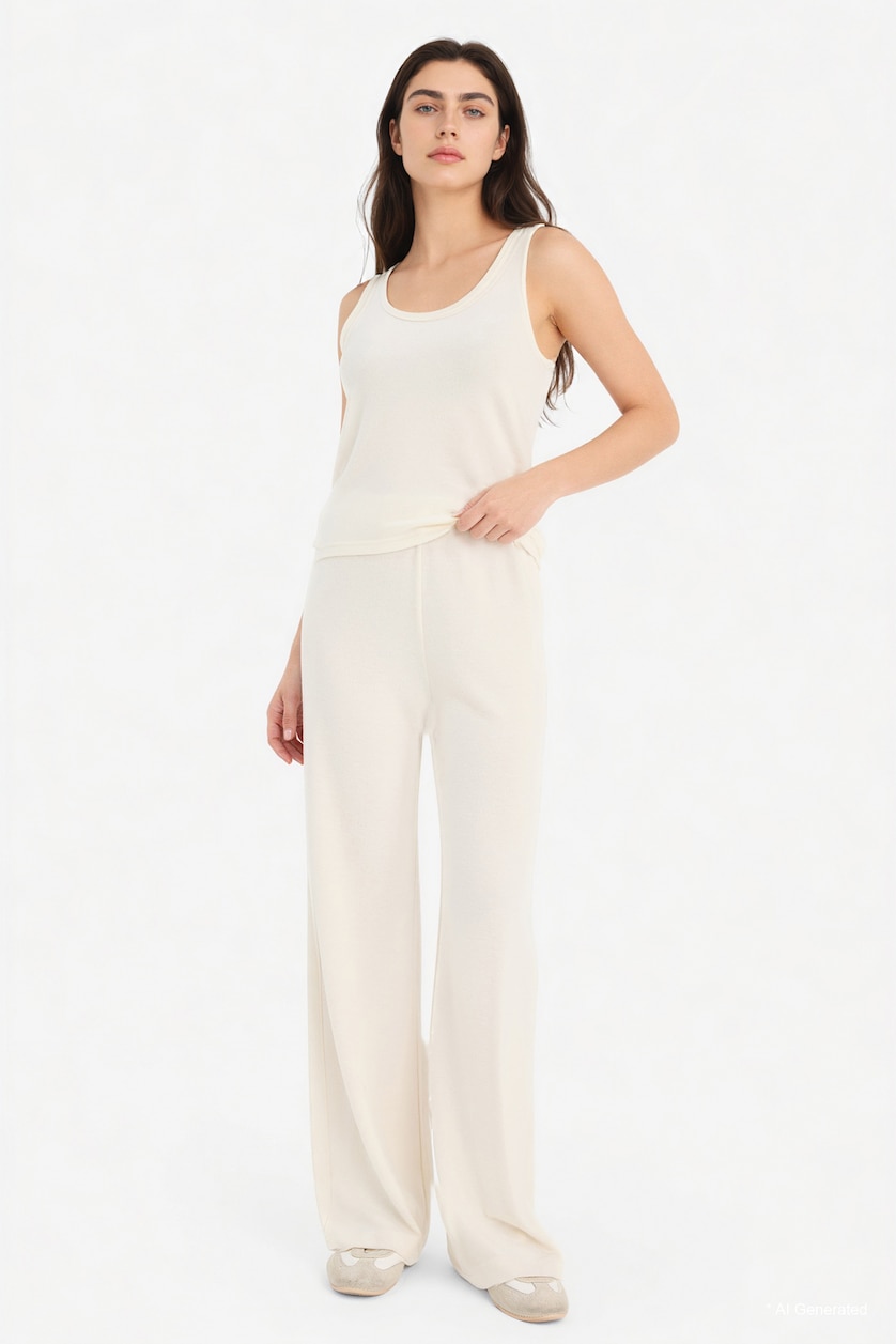Женщины Кремовый Брюки Wide Leg из искусственного трикотажа