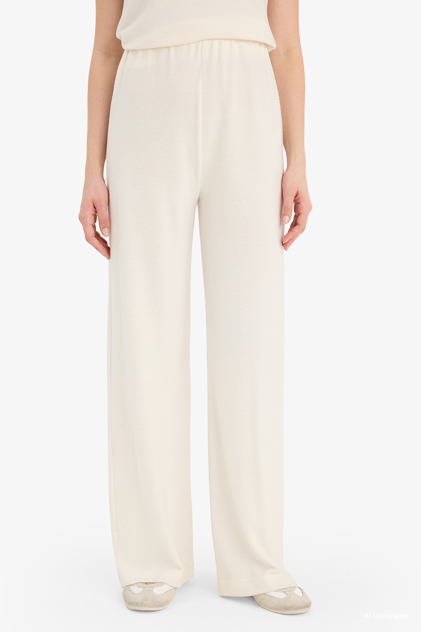 Женщины Кремовый Брюки Wide Leg из искусственного трикотажа