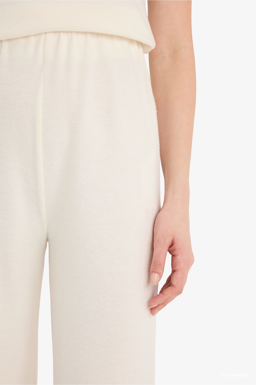 Женщины Кремовый Брюки Wide Leg из искусственного трикотажа