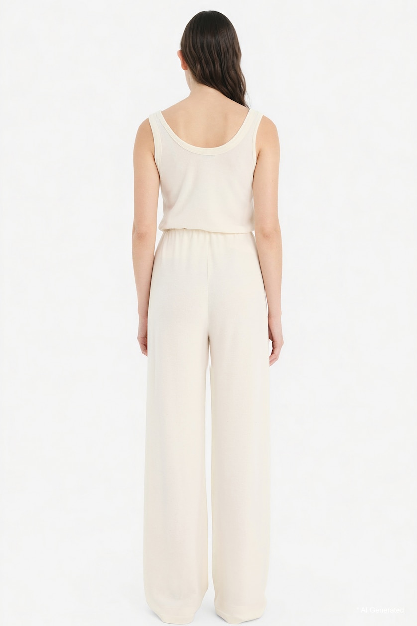 Женщины Кремовый Брюки Wide Leg из искусственного трикотажа