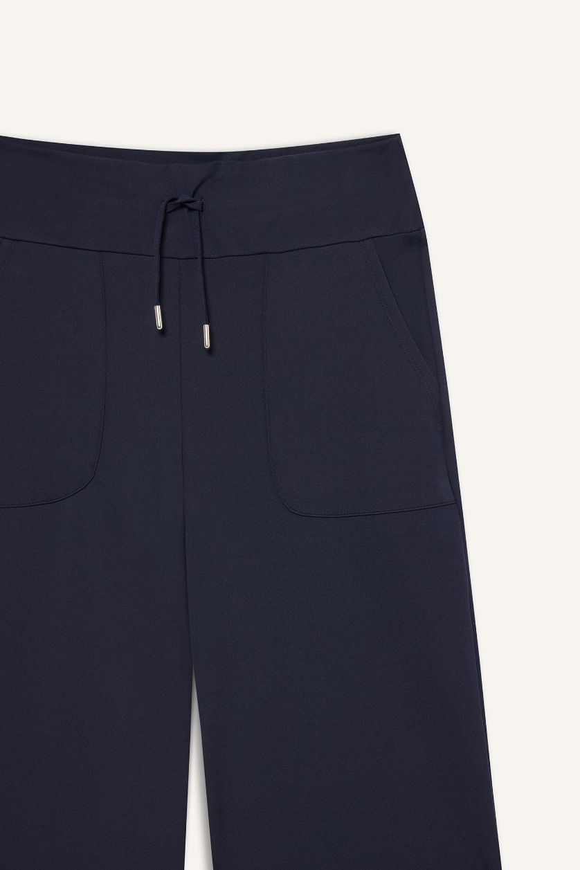 Kadın Lacivert Wide Leg Cepli Geniş Paça Uzun Sporcu Eşofman Altı