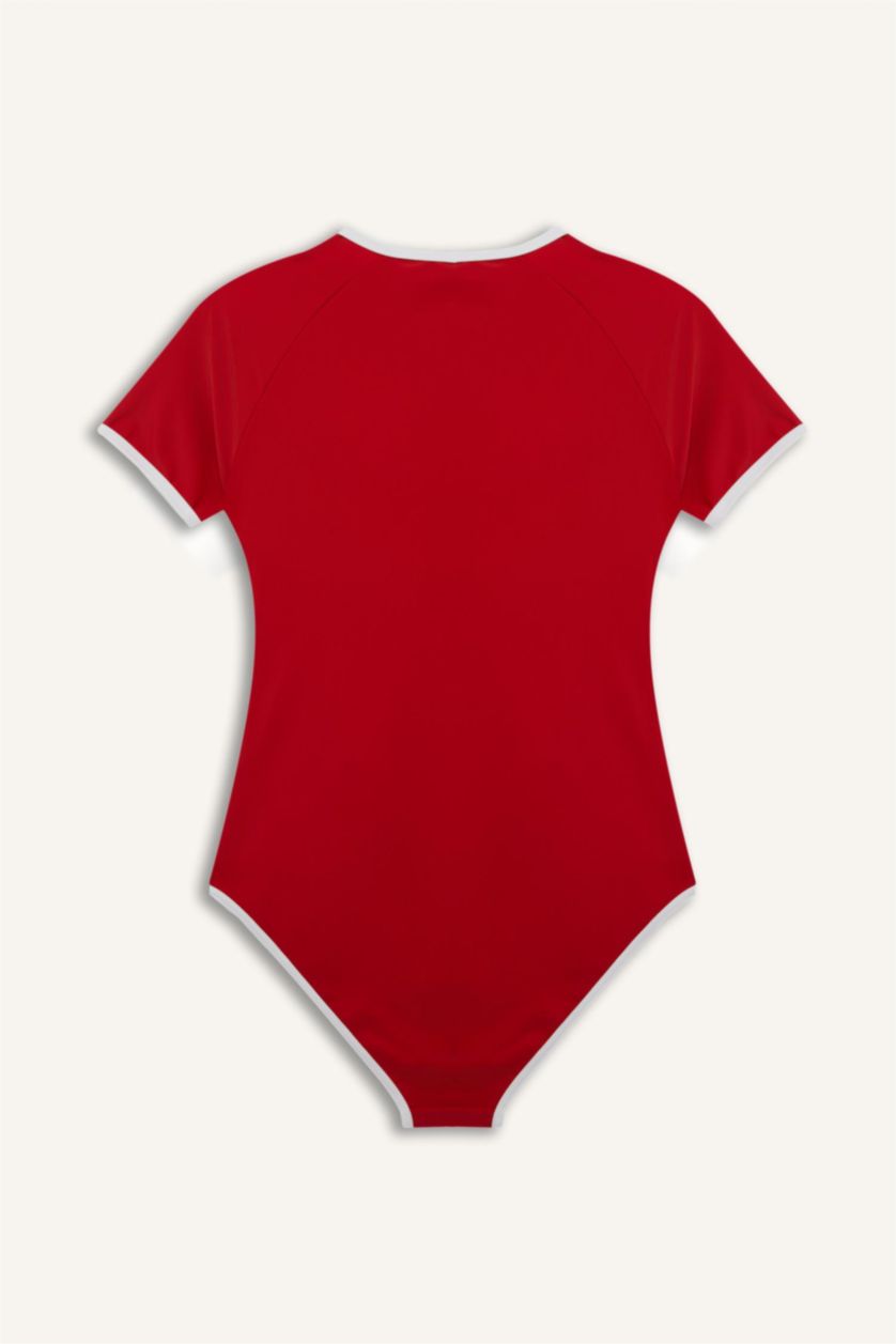 Kadın Kırmızı Slim Fit Fermuarlı Mayo