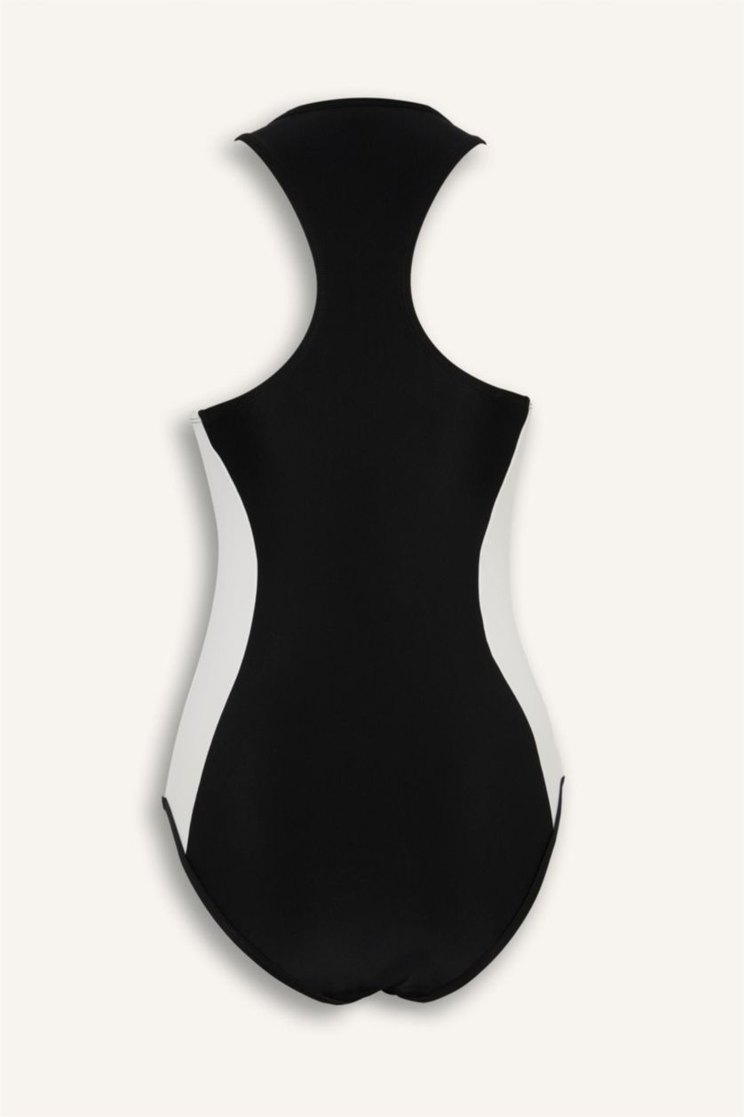 Kadın Siyah Slim Fit Fermuarlı Mayo
