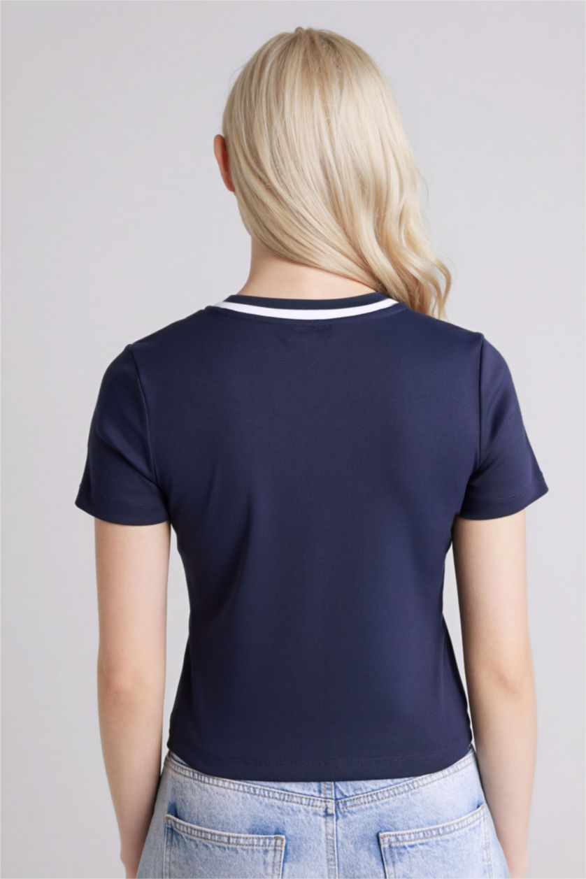 Әйелдерге әскери-теңіз Loose Fit спорттық баспалы рибана қысқа жеңді футболка