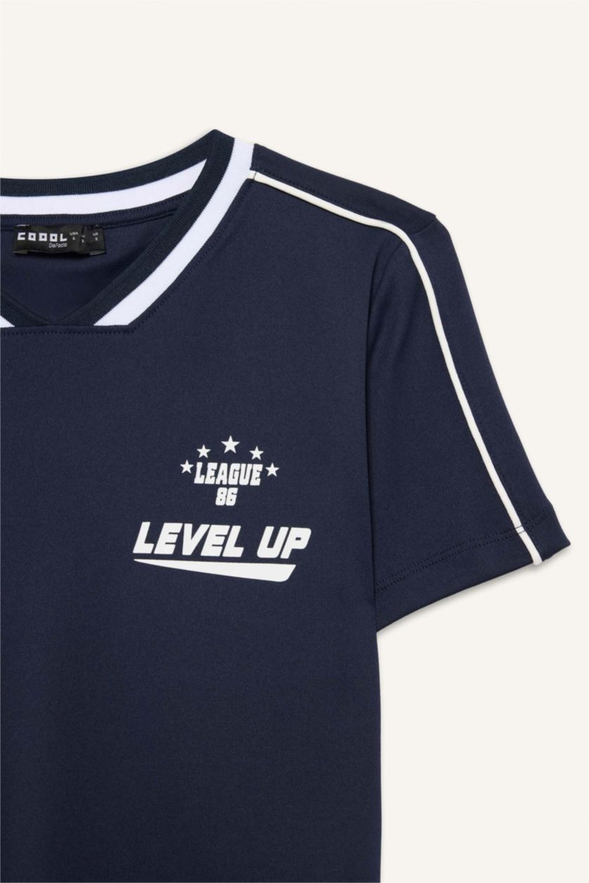 Әйелдерге әскери-теңіз Loose Fit спорттық баспалы рибана қысқа жеңді футболка