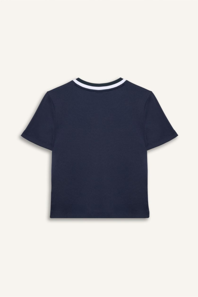 Әйелдерге әскери-теңіз Loose Fit спорттық баспалы рибана қысқа жеңді футболка