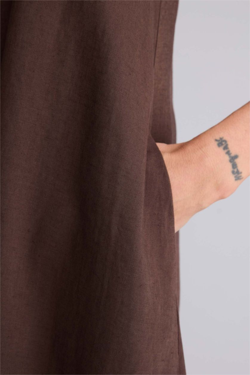 Женщины Коричневый Linen Blended Midi Dress