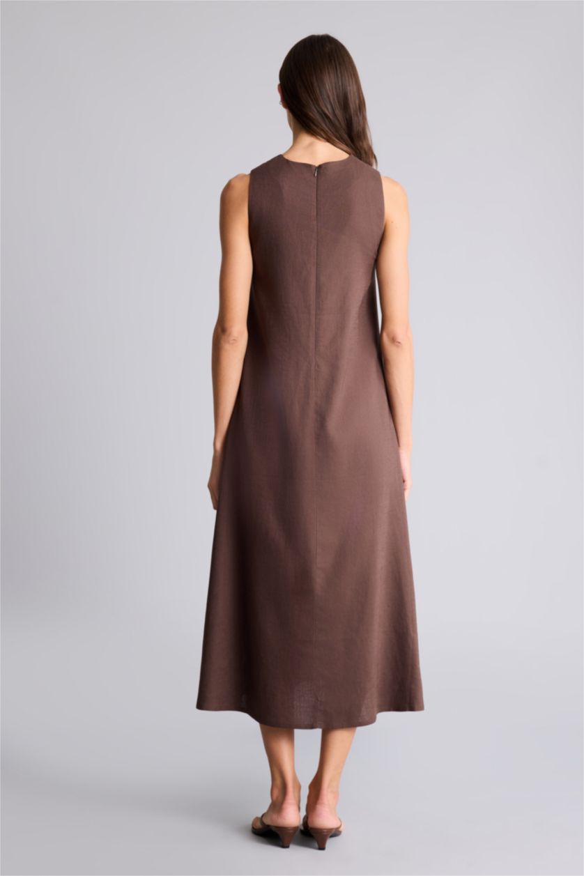Женщины Коричневый Linen Blended Midi Dress