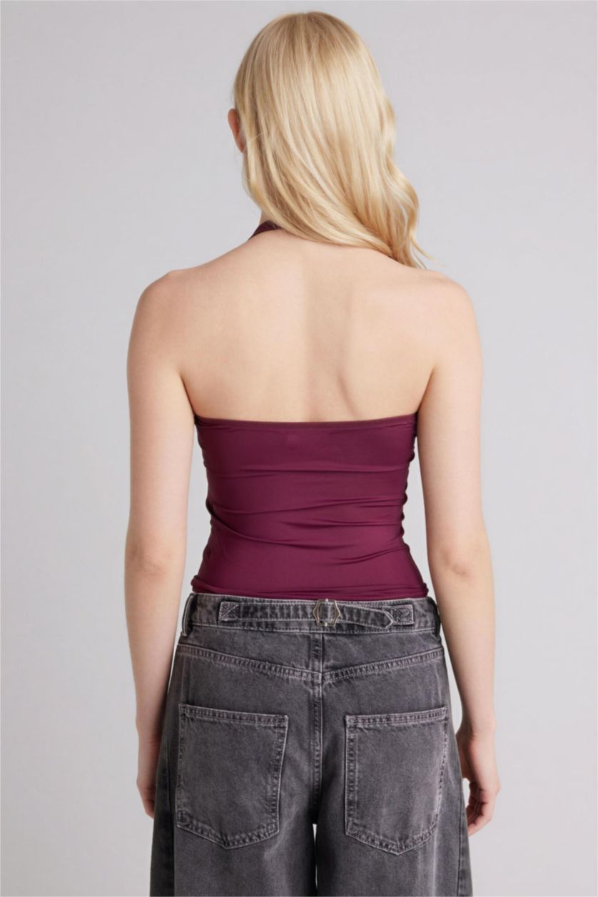 Женщины Бордовый Майка приталенного кроя с горловиной халтер для женщин Coool