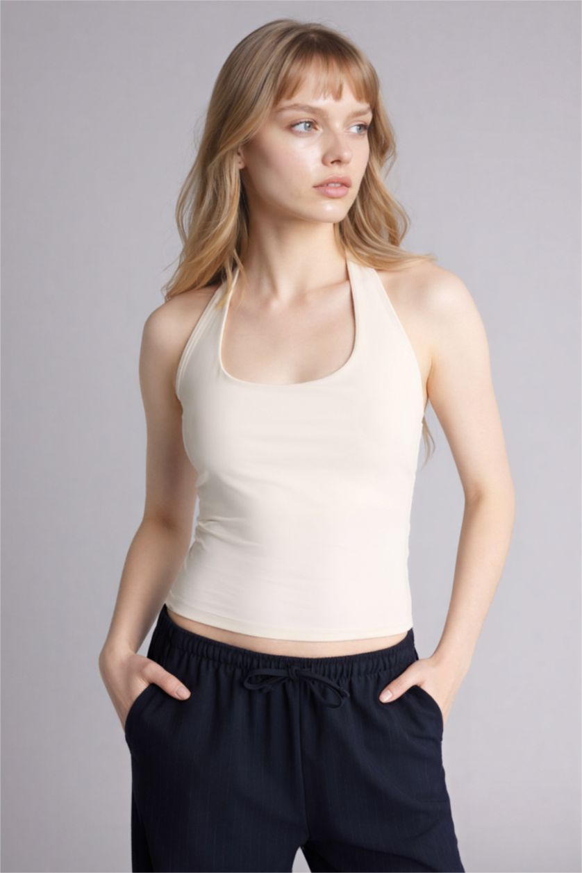 Женщины Бежевый Майка приталенного кроя с горловиной халтер для женщин Coool