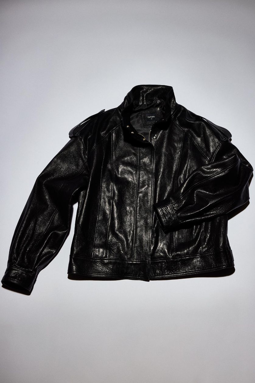 Kadın Siyah %100 Deri Oversize Geniş Kalıp Dik Yaka Fermuarlı Mont