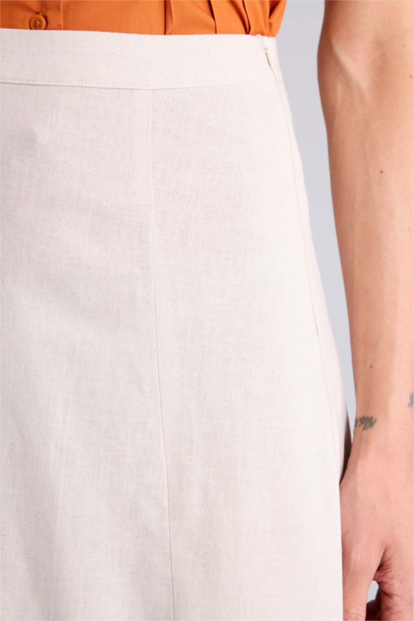 Женщины Светло-бежевый Юбка миди А-силуэта из смесового льна с нормальной посадкой