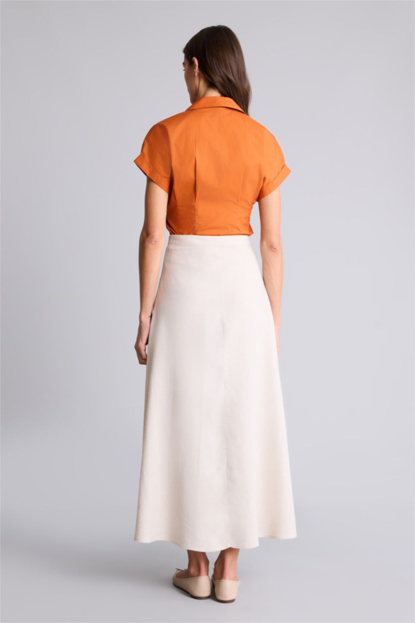 Женщины Светло-бежевый Юбка миди А-силуэта из смесового льна с нормальной посадкой