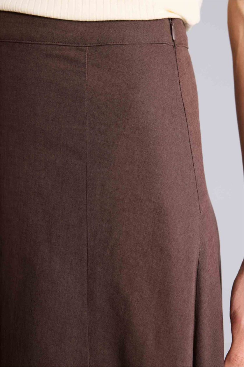 Женщины Коричневый Юбка миди А-силуэта из смесового льна с нормальной посадкой