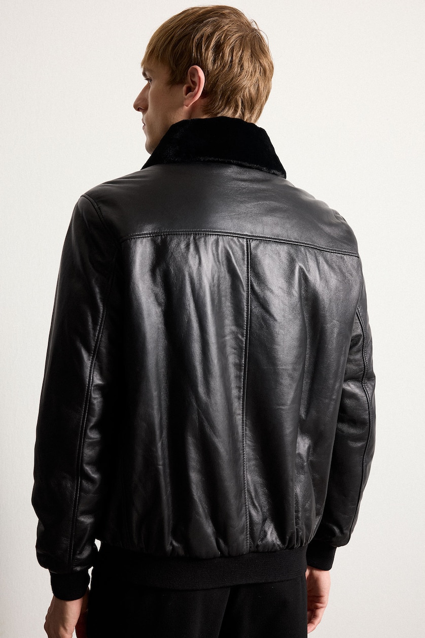 Men Black Zipper Faux Leather Jacket