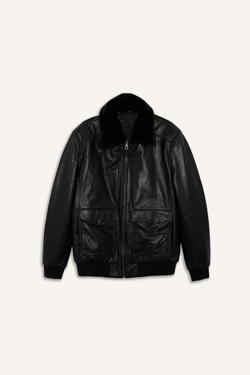 Men Black Zipper Faux Leather Jacket
