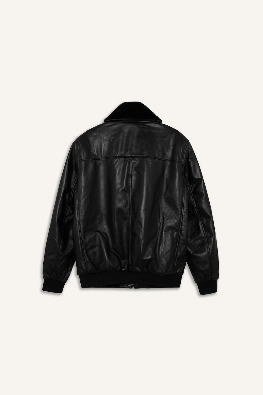 Men Black Zipper Faux Leather Jacket